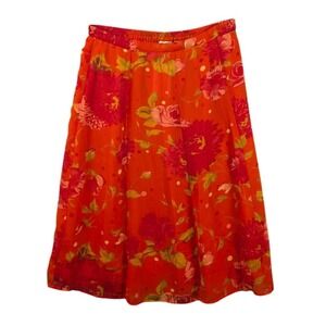 Adini Floral Skirt Plus Size 1X Red Pleated Swing Lined Boho Cottage Summer NWT‎